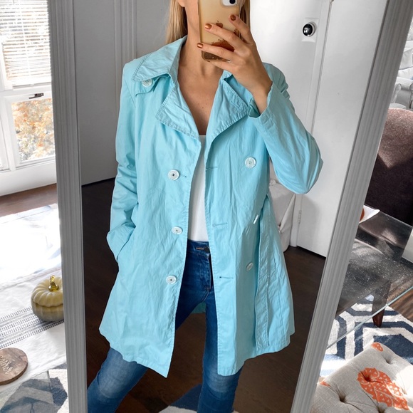 Biaggini | Jackets & Coats | Biaggini Sky Blue Belted Trench Coat